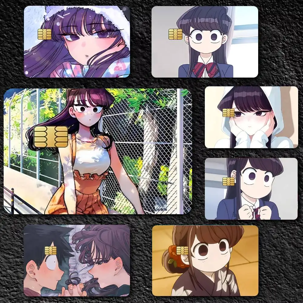 Cartoon K-Komi Can T Communicate Anime Credit Skin Cover Card Stickers 4PCS Film Bus Pass Front Decoration Bank Debit Waterproof