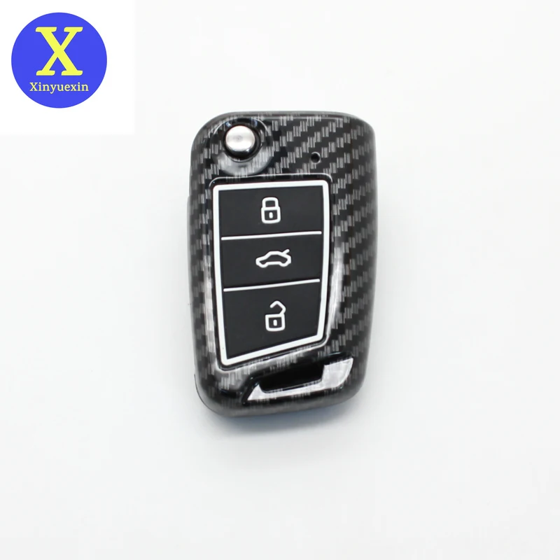 Xinyuexin Tpu Carbon Filber Car Key Case Cover For VW Golf 7 MK7 Tiguan MK2 For SEAT Ateca Leon FR 2 Ibiza For Skoda Octavia A7