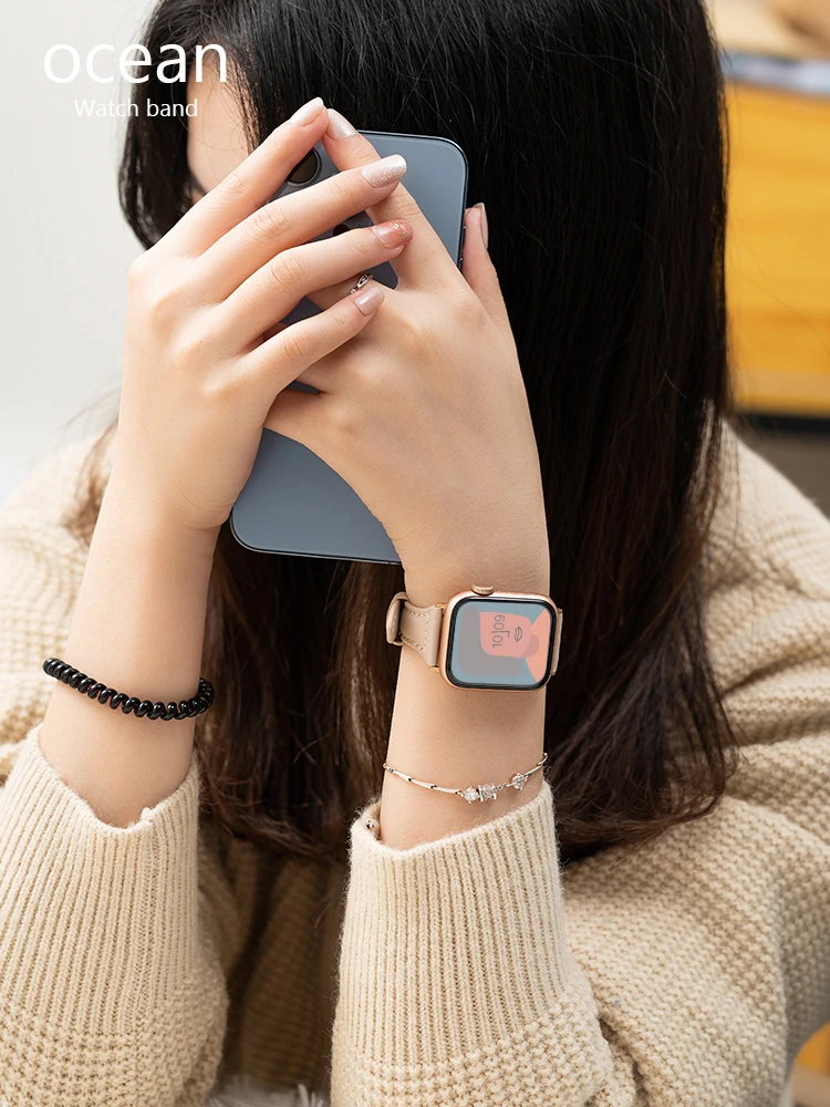 Per Apple s7 8/6/5 nuovo cinturino Apple Watch Leather s8 bracciale a vita piccola se orologi da uomo e da donna Premium 45/44/40mm