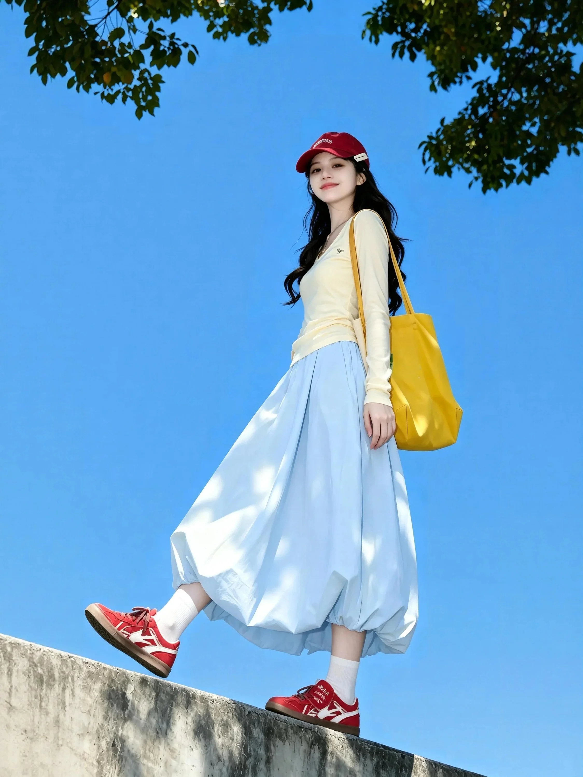 Blue Yamamoto Bloom Half Skirt Women Summer Korean Style Lazy Vacation Umbrella Skirt Puffy Lantern Skirt Small Size