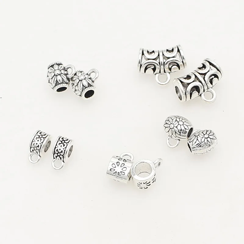 1 pack Tibetan Tube Metal Bail Beads Connectors 10 Models Bracelets Necklace Bailes Lock For Pendants DIY Jewelry Accessories