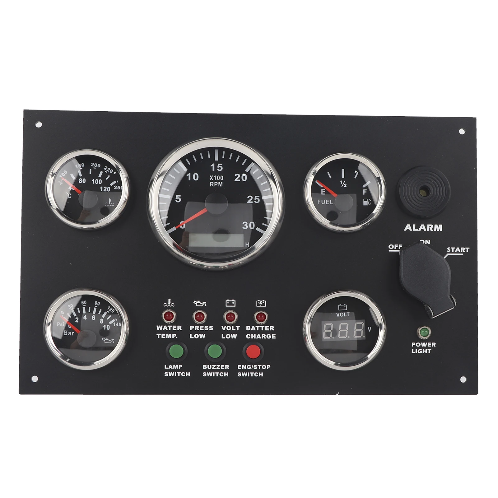 12V/24V Gauge Cluster Oil Pressure Level Water Temperature Voltage Display with Ignition Keys Oil Pressure Gauge Oil Level Gauge