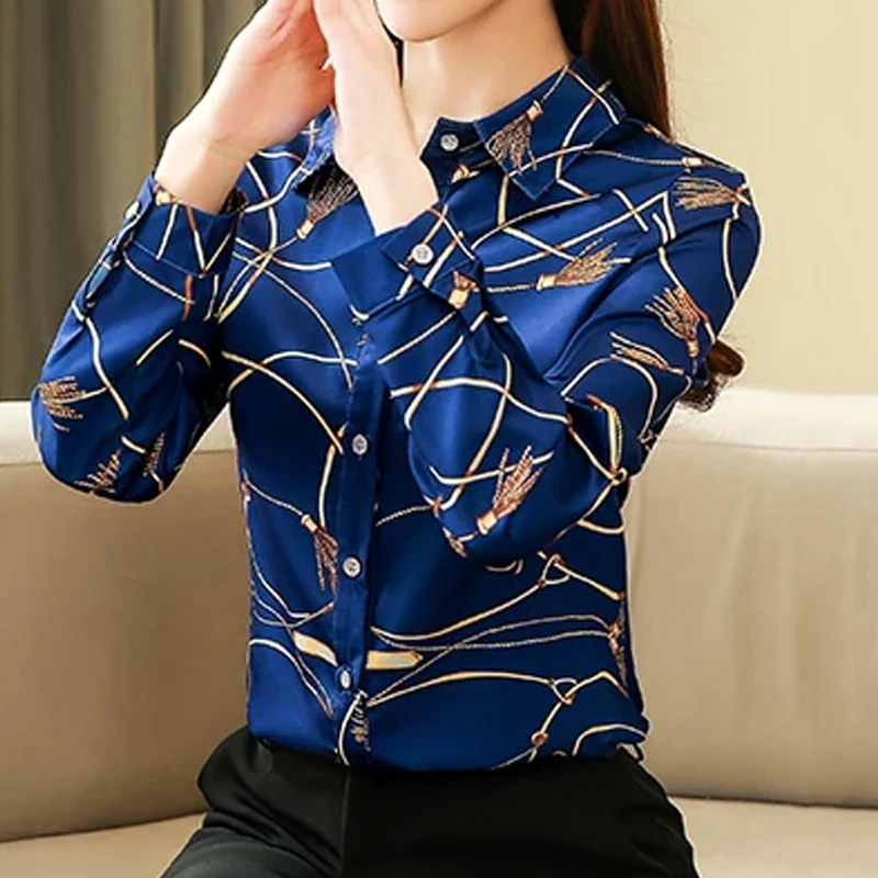 Vintage Long Sleeve Print Women Shirt New 2024 Spring Loose Blouse Shirts For Women Casual And Tops Blusas Mujer 8185 50