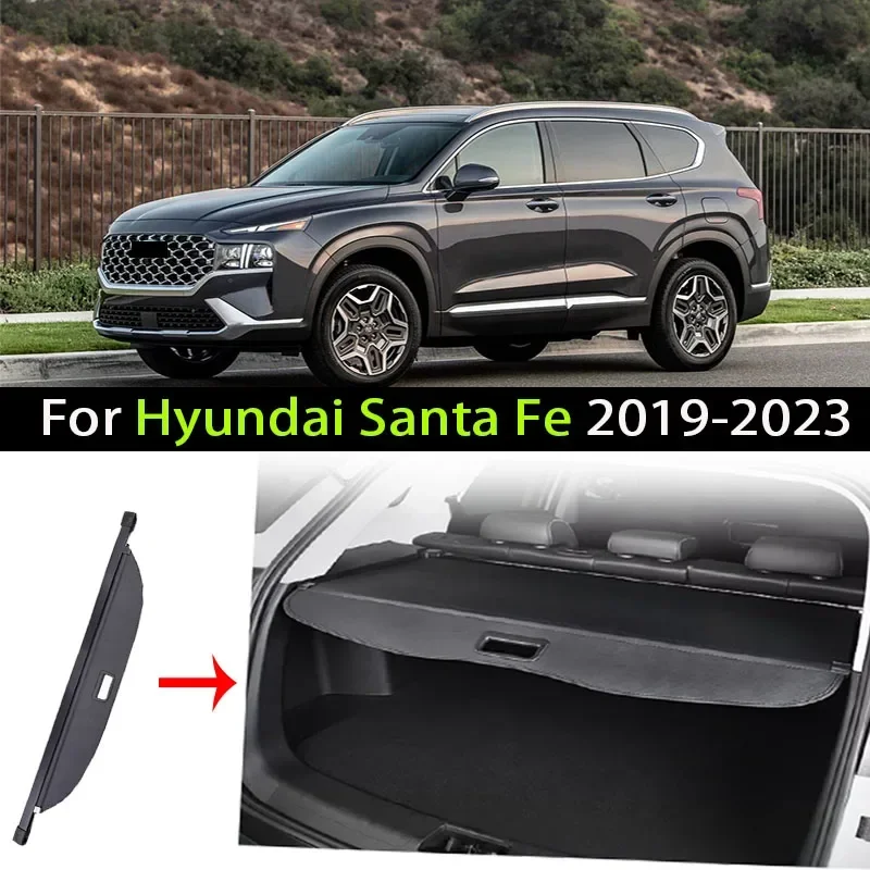 Car Trunk Cargo Cover For Hyundai Santa Fe 2019 2020-2023 Luggage Tray Storage Security Shield Curtain Partition Mat Accessorie