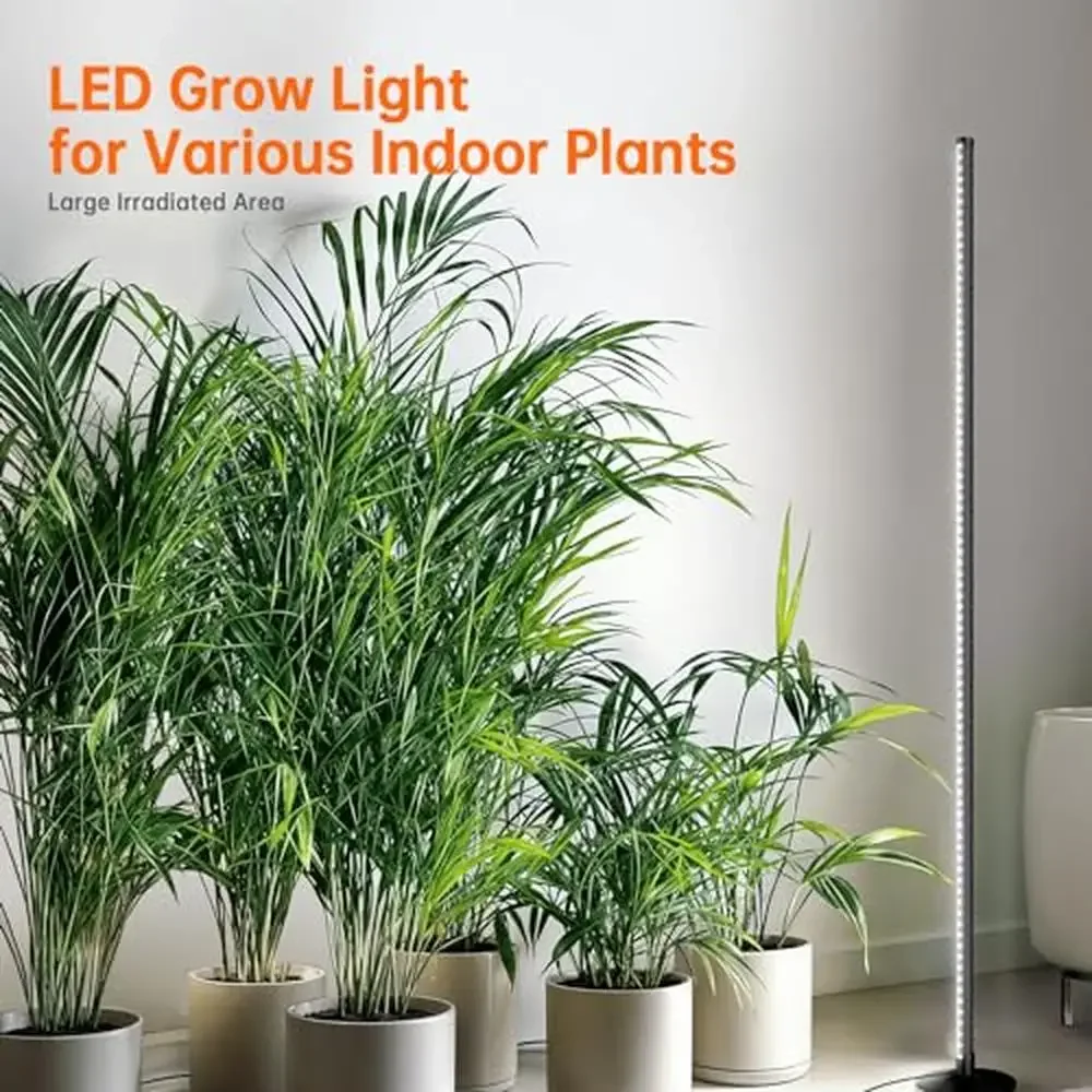 Vertical Grow Light T10 Full Spectrum Wide Illumination 16in-65in Height Adjust Indoor Plant Stand White Yellow Mixed Light LED