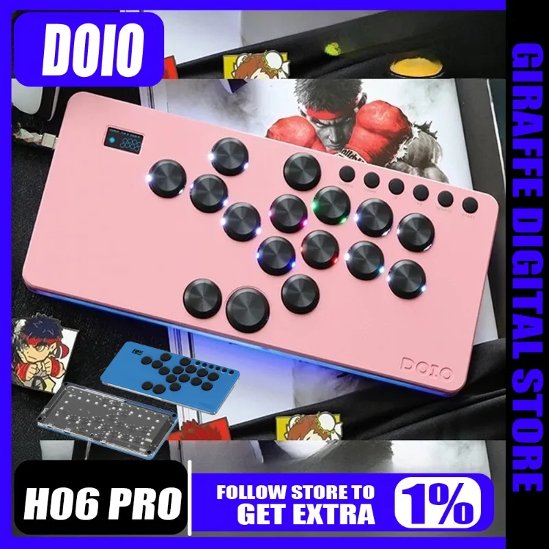 

DOIO KBGM-H06 PRO HITBOX A4 Портативная игровая клавиатура Алюминиевый сплав Акриловая подставка для рук Клавиатура PS4 PS5 Переключатель ПК Паровой ПК Подарок