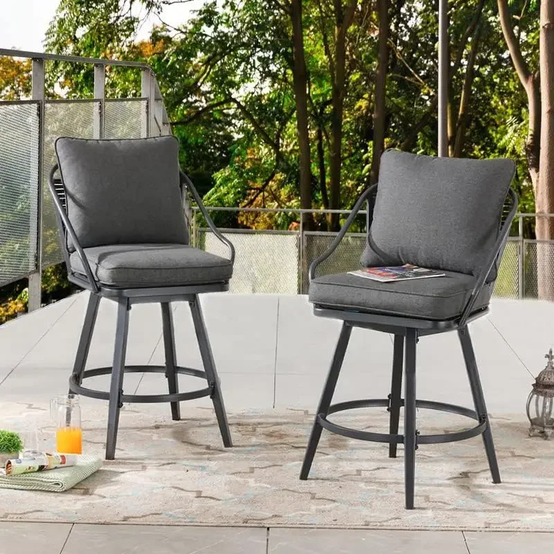 

Outdoor Swivel Bar Stools Set of 2,Bar Height Patio Chairs Cushioned Metal All Weather Garden Furniture for Deck Porch Backyard