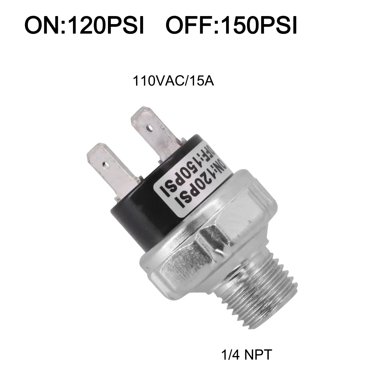 

Compressor Switch Pressure Switch 44mm Carbon Steel Connecting Tool Electric Drive 1 4NPT Male Thread 120-150PSI
