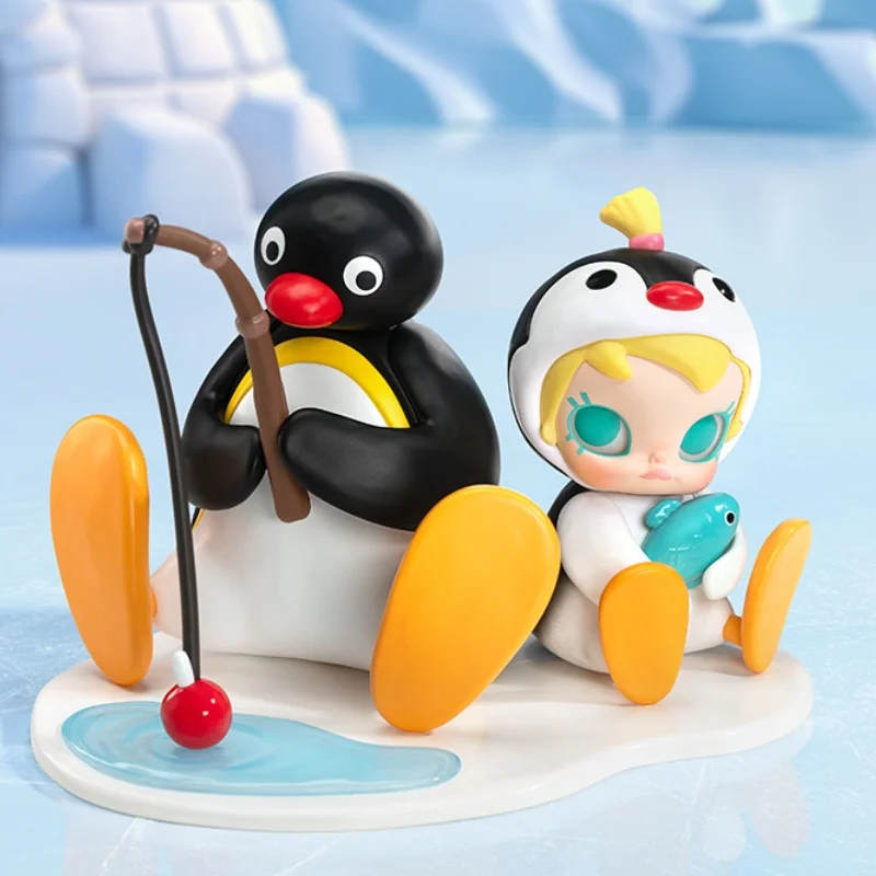 Novo genuíno 10.4cm bebê molly × pingu modelo de tempo de pesca bonito pendurar cartão mesa decoração aniversário crianças presente natal