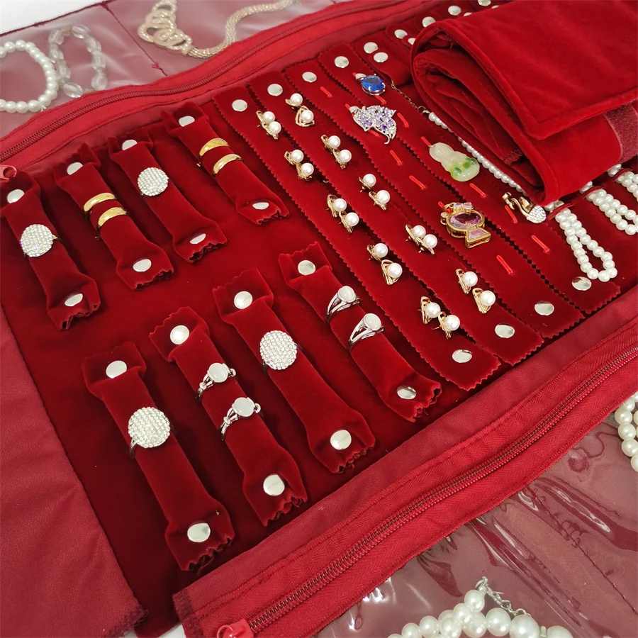 

Fashion Velvet set Jewelry Roll Bag with Zipper Bracelet Organizer Storage Pouch Portable ring Necklace Display Travel Bag