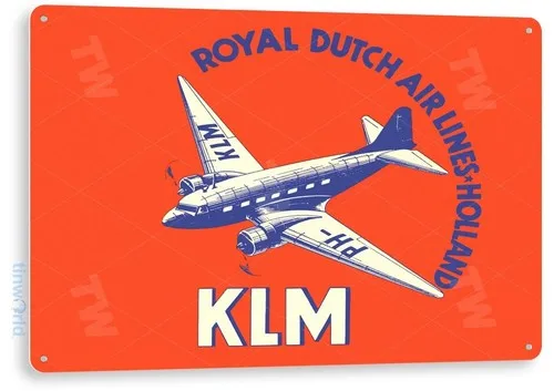 TIN SIGN KLM Airlines Metal Décor Sales Service Auto Shop Garage A464