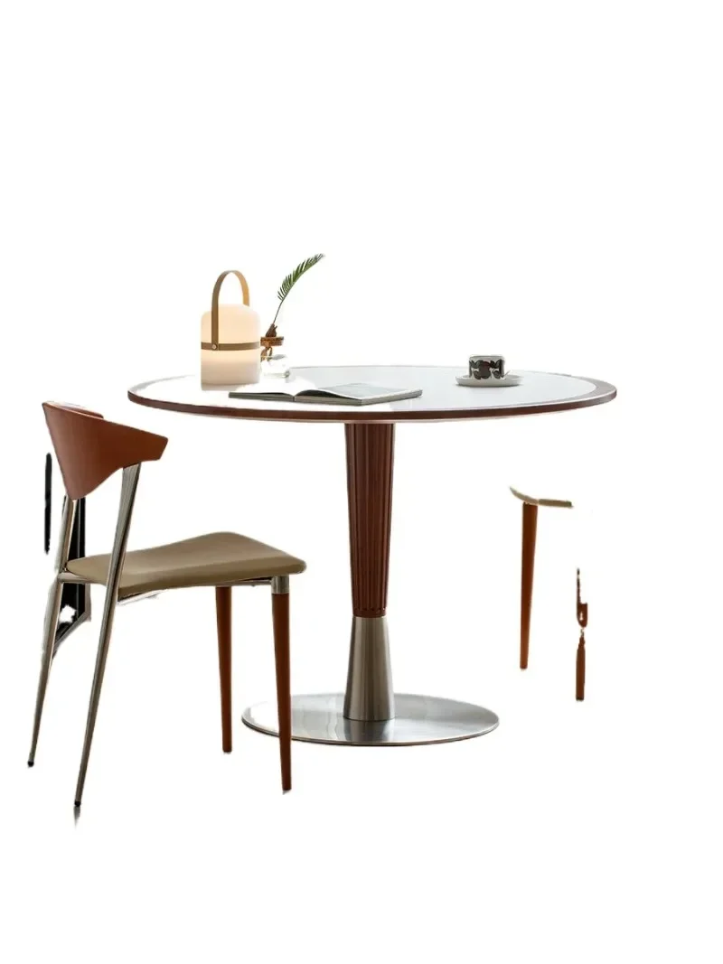 Nordic solid wood round dining table retro all solid wood rock slab dining  stainless steel dining table round