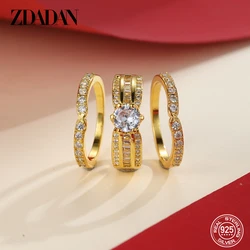 ZDADAN 925 Sterling Silver 18K Gold 3pcs Geometric Zircon Rings For Women Jewelry Gift