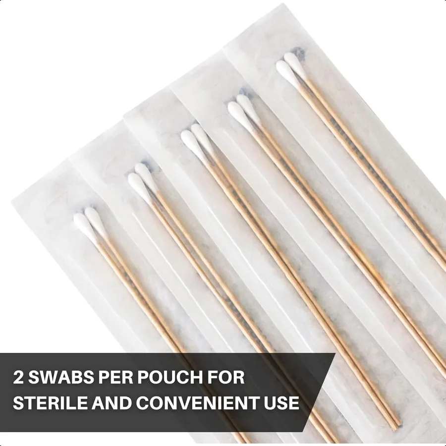 바클리 200개 멸균 면봉, 6개의 긴 6인치 나무 의료용 면봉, 샤프트와 부드러운 S가 있는 면봉