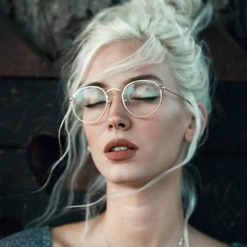 Computerbrille mit Blaulichtfilter, Gaming-Brillengestell für Damen, Runde Brille mit Klaren Gläsern, Strahlenschutz