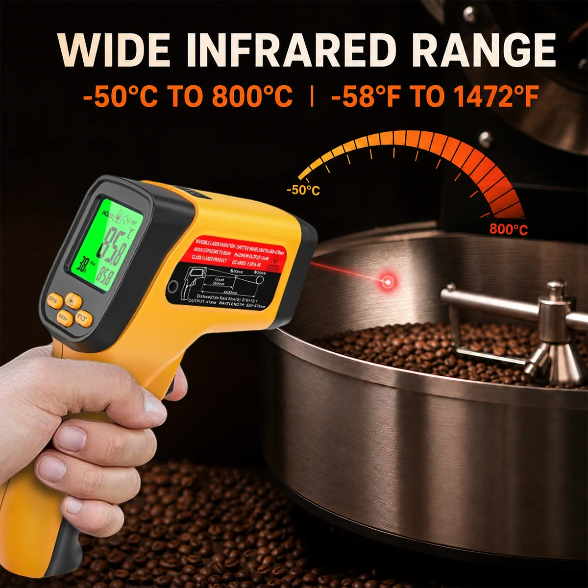 2 in 1 Coffee Infrared Thermometer K Type Probe IR Temperature Gun for Espresso Milk Frothing Coffee Brewing Barista Household