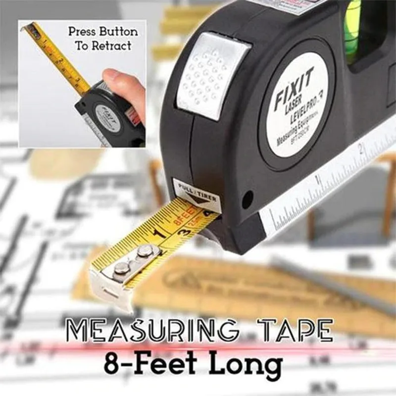 4 In 1 Laser Measuring Tool Includes Imperial and Metric linear Measures Tape Infrared Laser Level Cross Line Laser Tape