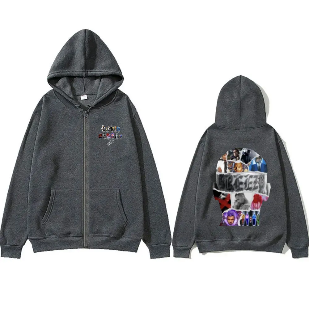 Rapper Chris Brown Cover Graphic Print Zipper Hoodie Male Casual Oversized Zip Up Jacket Coat Men Hip Hop Fashion Zip Up Hoodies