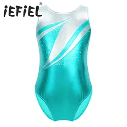 Kids Girls Ballet Dance Leotard Sleeveless Shiny Rhinestone Bronzing Cloth Figure Skating Dance Bodysuit for Fairy Party Costume