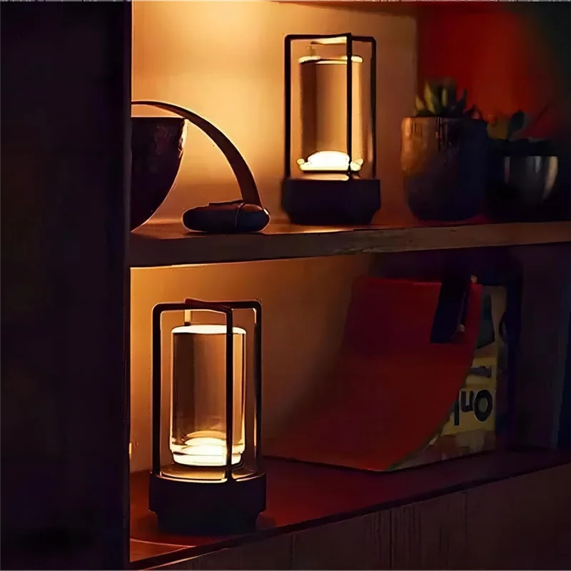 【Favorite!】Atmosphere LED Night Light Retro USB Charging Rechargeable Decorative Table Lamp Bar Bedroom Desk Lighting Decoration
