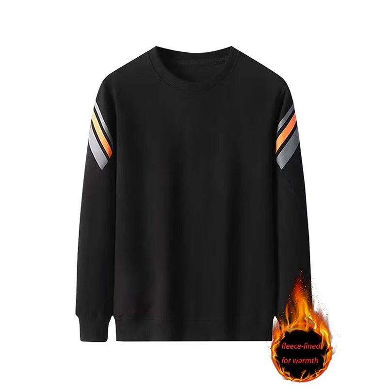 

Мужская толстовка с круглым вырезом на флисовой подкладке и рукавами в контрастную полоску, модная и привлекательная, доступна в нескольких цветах, теплая и приятная для кожи, идеально подходит для повседневного ношения осенью и зимой / незаменимая для по