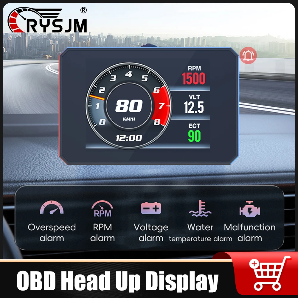 P16 Automotive OBD2 LCD Meter HUD Car Digital Head Up Display TFT Screen Car Accessories With RPM Voltage Water Temp KMH Speed