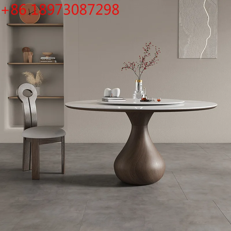 

Italian solid wood round dining table household retro high-end modern simple rock slab round table
