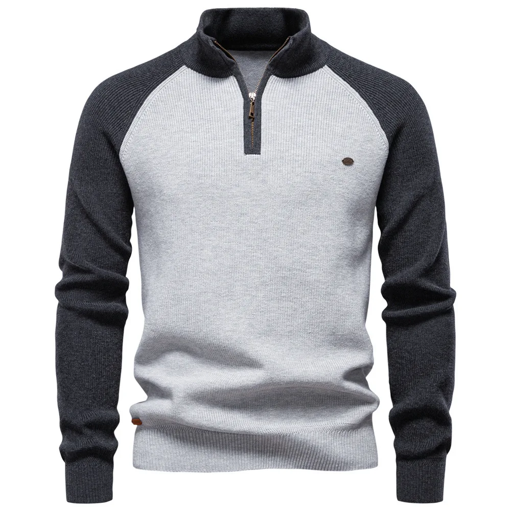 Autumn/Winter Men's Sweater Men's Long Sleeve Half Zipper Stand up Collar Solid Color Versatile Casual Trendy Sweater