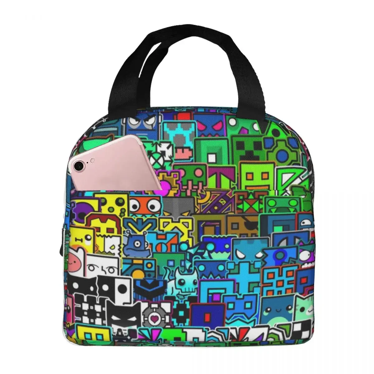 

Geometric Dash Pattern Insulated Lunch Bag Cooler Bag Meal Container Geometry Dash Leakproof Lunch Box Tote Bento Pouch Office