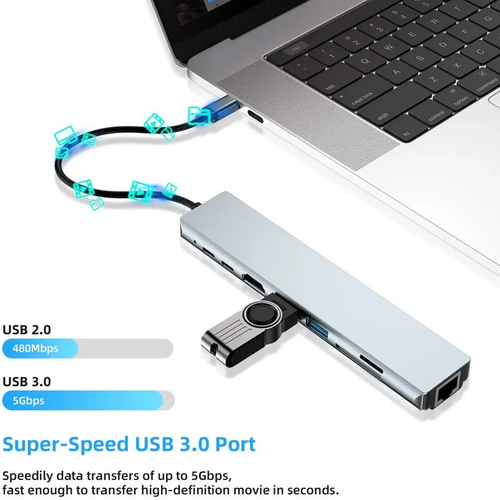 8-In-1 USB C to HDMI-compatible Hub Docking Station RJ45 Ethernet Type C USB 3.0 Ports SD/TF Card Reader PD Hub for MacBook Dock