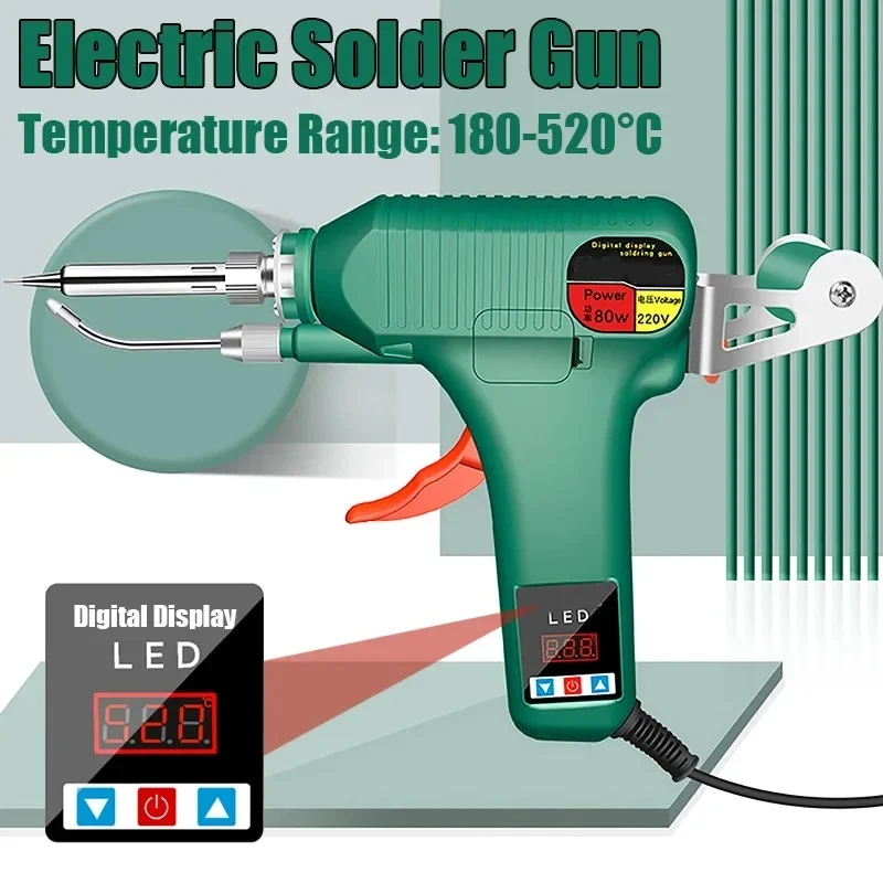 80W LED Digital Display Electric Solder Gun Internal Heating Temperature 180-520°C Electric Soldering Iron Home Welding Tools