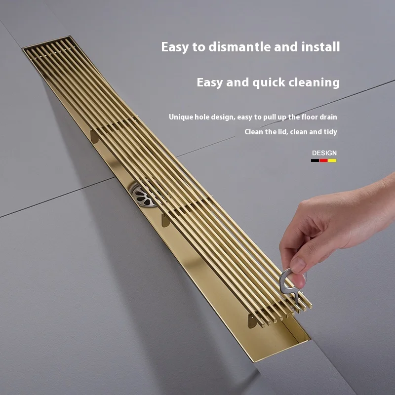 20-60CM 304 golden bamboo row high-end bathroom shower floor drain six-proof grille extended side row linear long floor drain