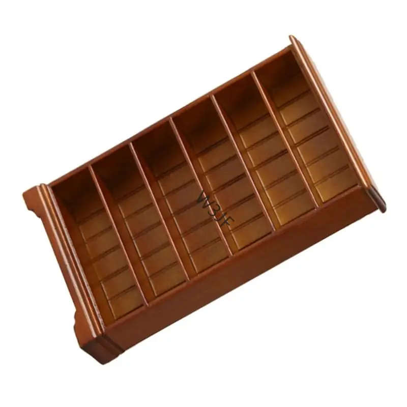 W3JF 6 계층 미니어처 책장 모델 1:12 스케일 인형 하우스 장식 작은 나무 책장 디스플레이 랙 가구 장식