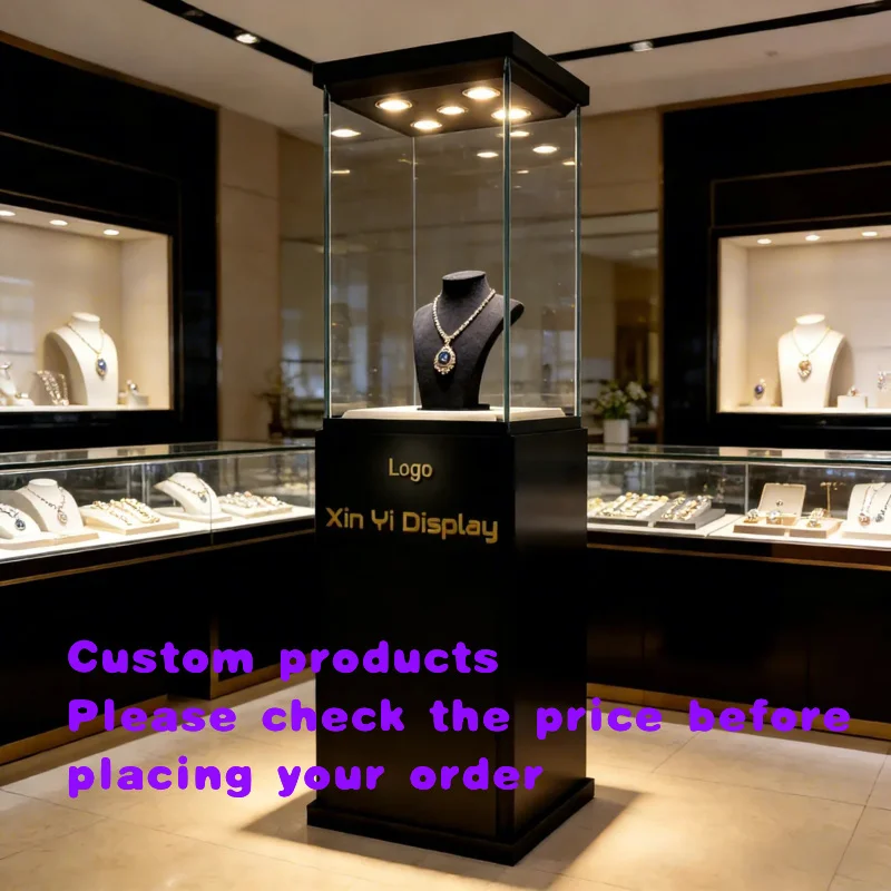 custom.Custom LED Light Modern Luxury Jewel Counter Display Eco-Friendly Recyclable Tempered Glass Stainless Steel Frame Mall Sh