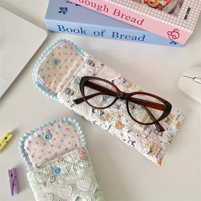 Portable Soft Randomly Pick a Color Glasses Case Pressure-Resistant Bowknot Sunglasses Pouch Handy Storage Bag for Girls