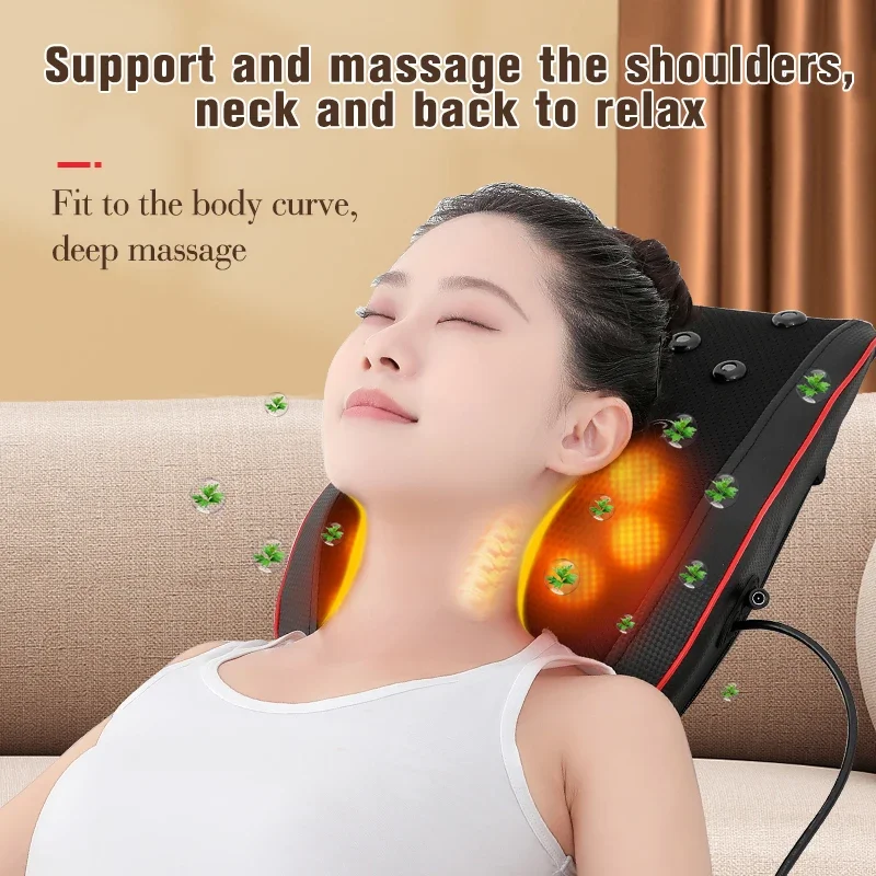 Electric Shiatsu Head Neck Cervical Ttraction Body Massager Car Back Pillow with Heating Vibrating Massage Device