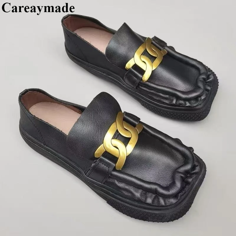 

Careaymade-100% женская обувь из натуральной кожи с широким носком, большие размеры, женские туфли на мягкой толстой подошве, оригинальные одиночные туфли ручной работы