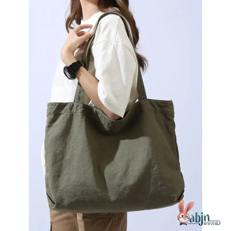 

Large Capacity Canvas Tote Bag Men's Commuter School Bag Student Class Book Bag Retro Japanese Style Handheld Briefcase
