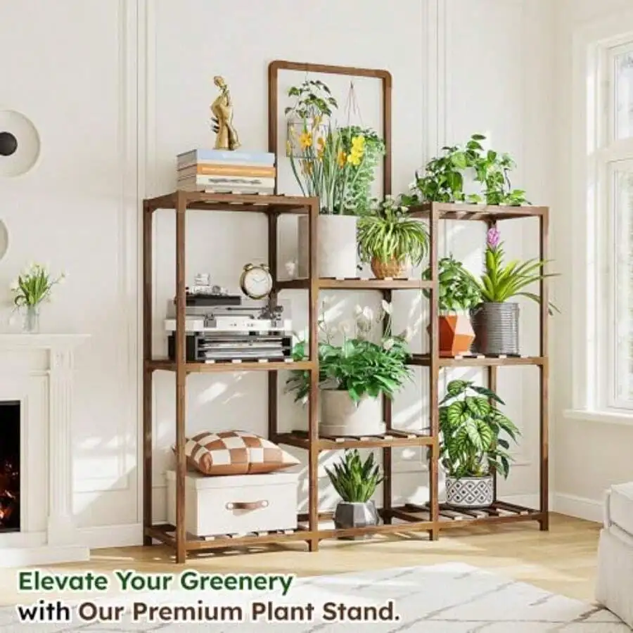 EnHomee Plant Stand 8 Tiers Indoor Plant Stand For Multiple Plants Pot Wood Plants Shees For Living Room Patio Balcony Yard Gard