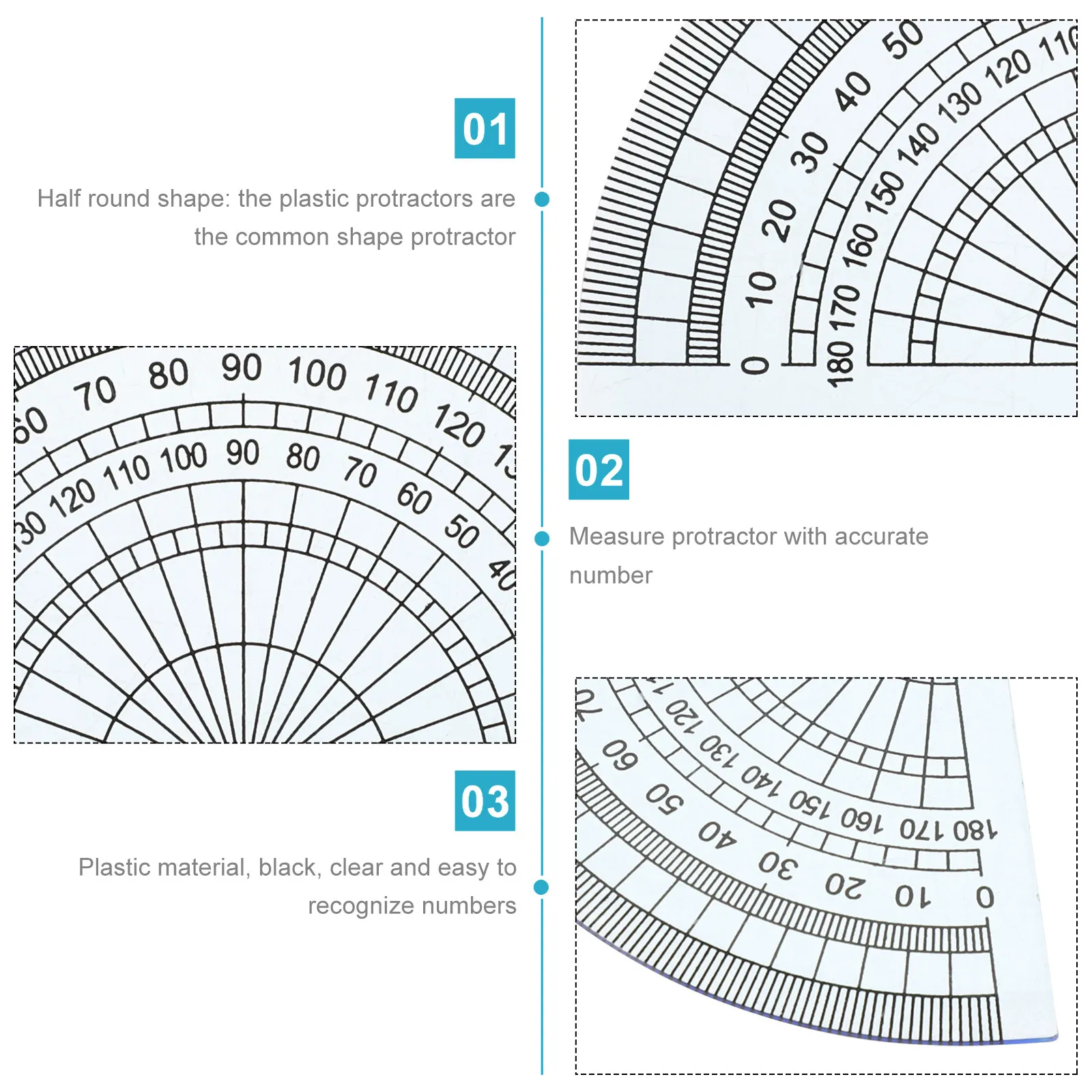 50Pcs Geometry Protractor Ruler Plastic 10Cm 4Inch Clear 180 Degree Measuring Tool for Student Homework Technical Drawing School