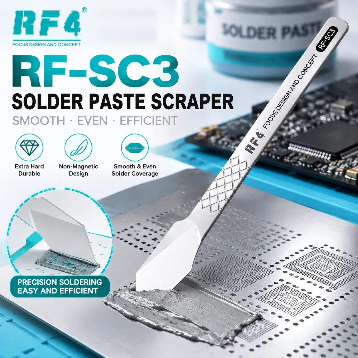RF4 RF-SC3 Ceramic Tin Scraper Welding Non Magnetic Adsorption High Temperature Resistance Anti Oxidation BGA Stencil Repair