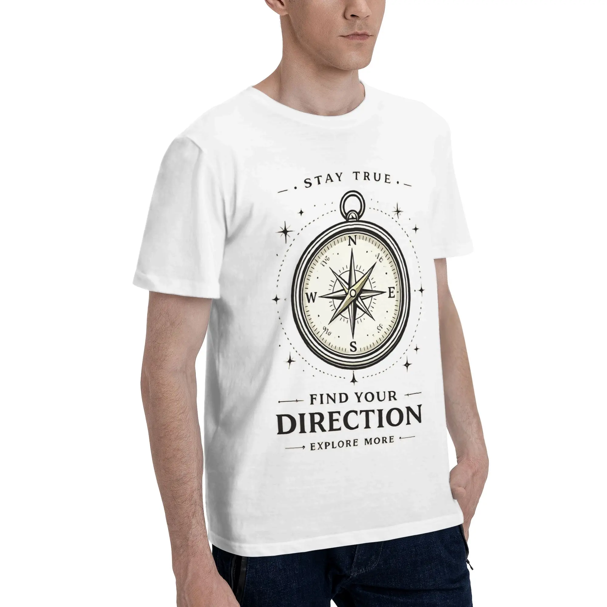 Vintage Compass Minimal Explorer  Men T Shirts Retro Compass Crazy Tees Short Sleeve Crew Neck Cotton Printed Clothing T-Shirt