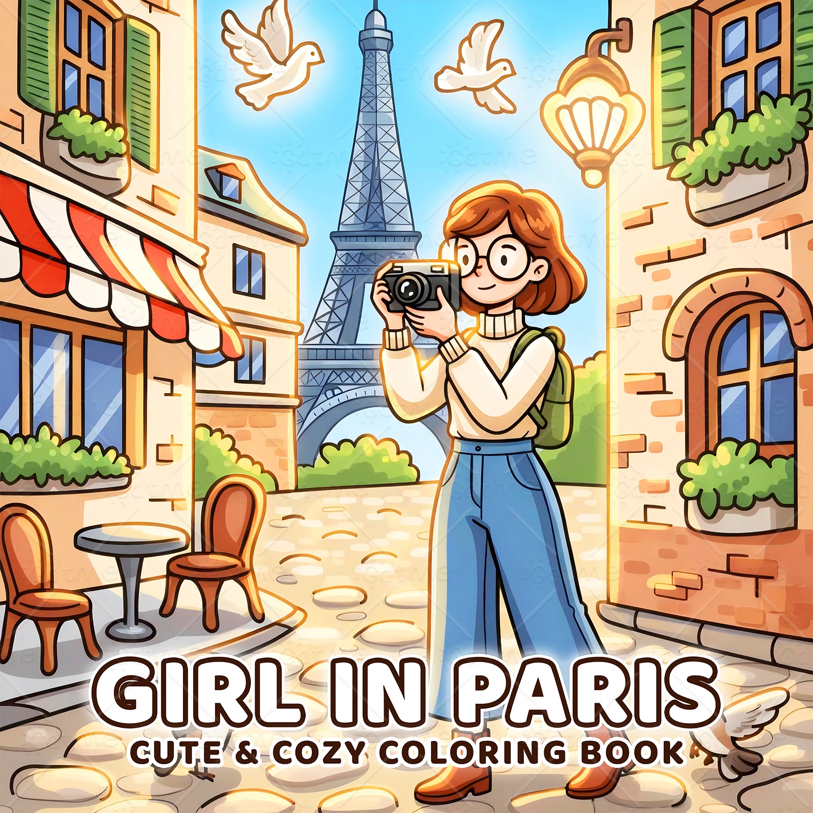 GIRL IN PARIS Bold-easy Patterns Coloring Book for Adults Cute Drawing Book Perfect Gift for Party and Birthday ﻿
