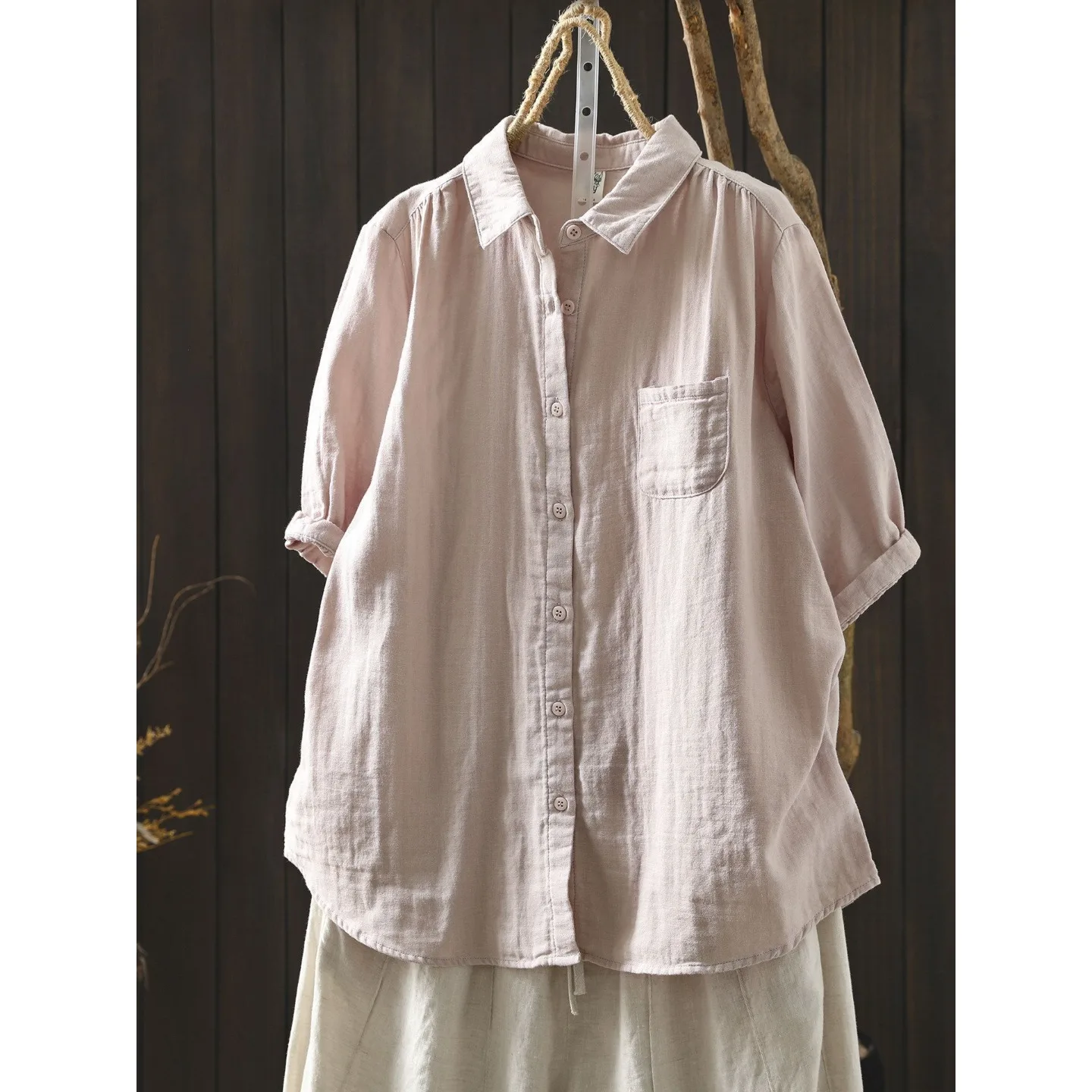 

plus Size Women's Shirt Cotton Linen Short Sleeve Turn-down Collar Breathable Comfortable Summer New Style Casual Fashion