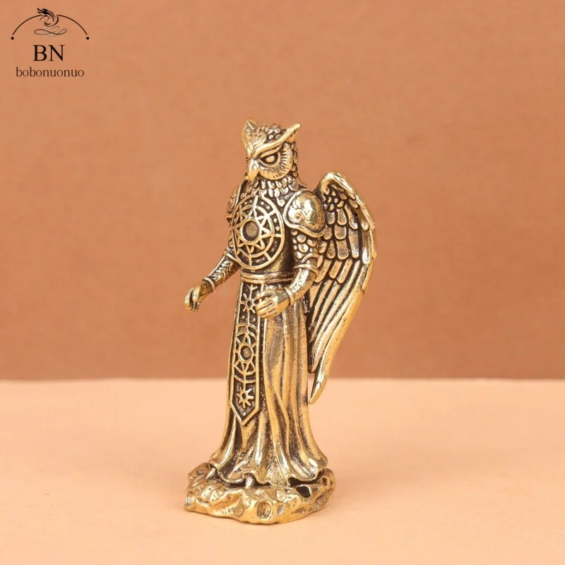 Retro Brass Owl Knight Prophet Statue Desk Ornament Animal Small Statue Figurines Holder Home Decoration Crafts view 4