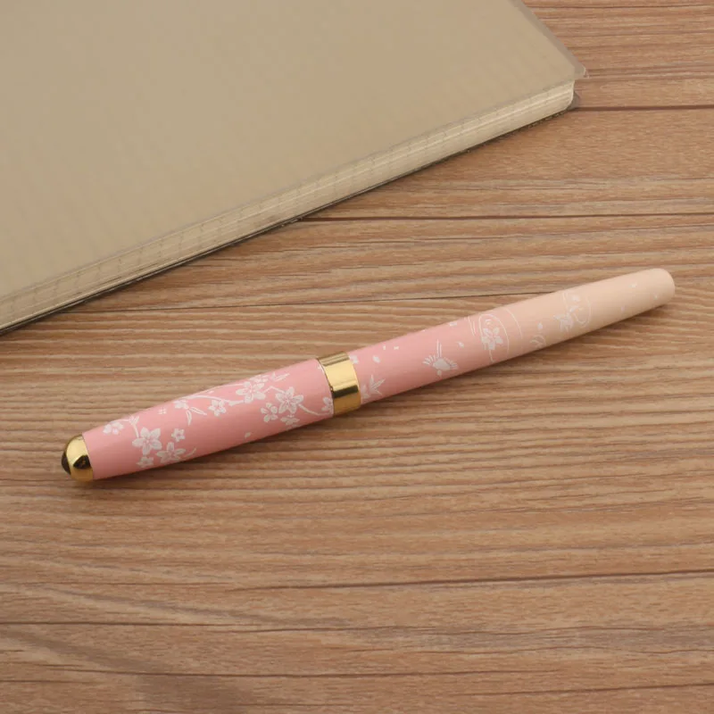 Ink Metal Fountain Pen, Pink Flowers F Nib, Material para Escritório e Negócios, Material Escolar, 83, 1Pc + 10 Pcs