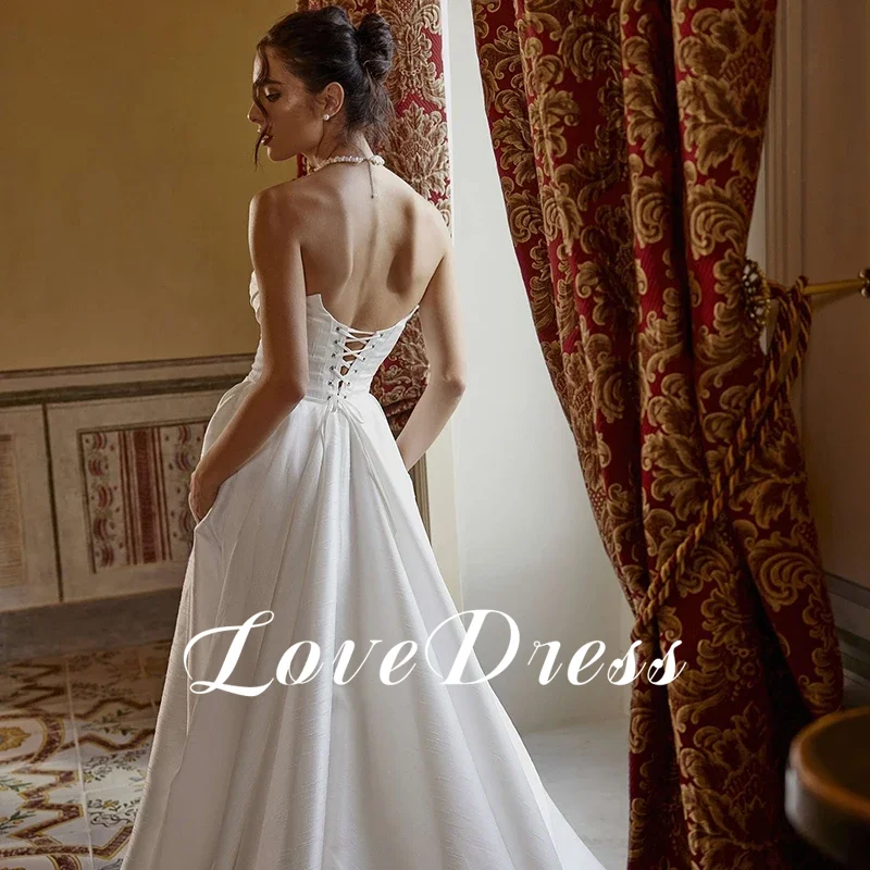 LoveDress Simple Satin Strapless Wedding Dress Sexy Open Back With Lace Up Pleated Bride Gown Cutsom Made Vestido Customized