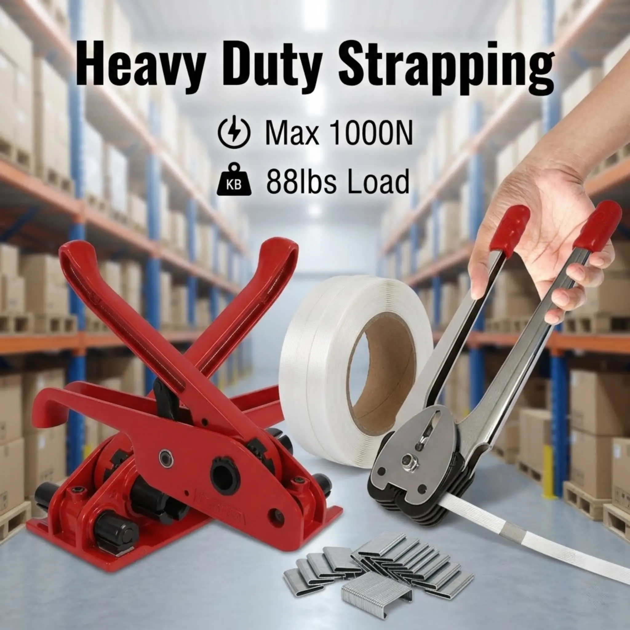 

Набор для обвязки грузов: ручной натяжитель-запайщик для склада и гаража с максимальным натяжением до 1000 Ньютонов