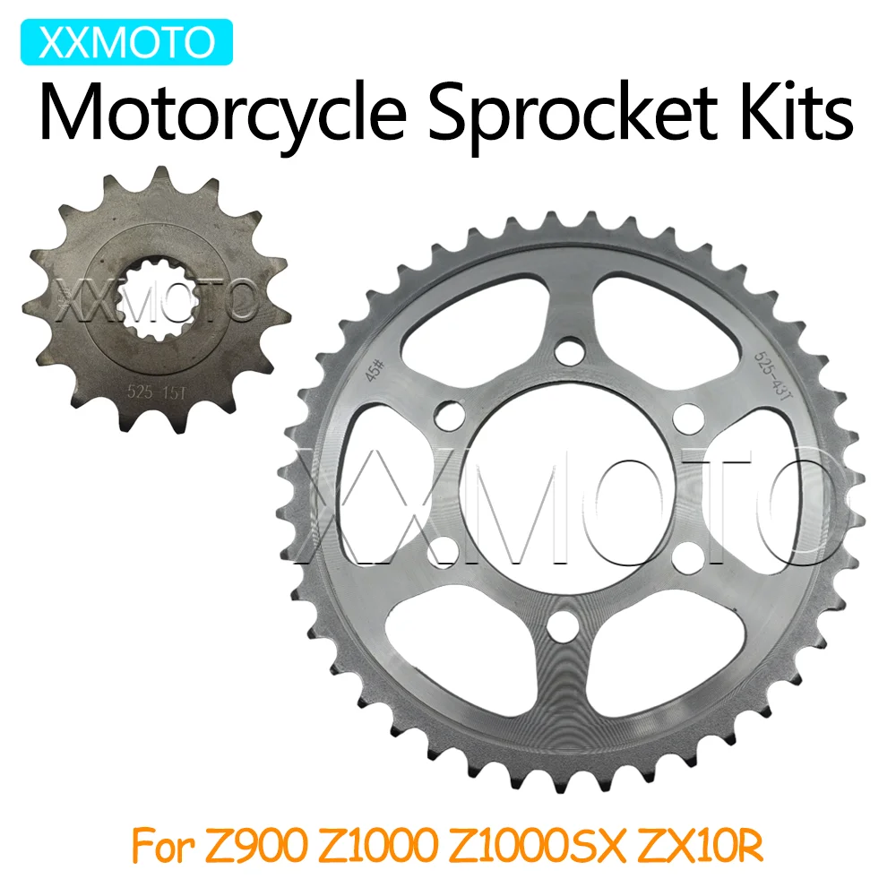 

For KAWASAKI Z900 Z1000 Z1000SX ZX10R Z 900 1000SX ZX 10R Motorcycle Sprocket Kits Z900 525 43T 15T Tooth Gear Cam Pinion Wheel
