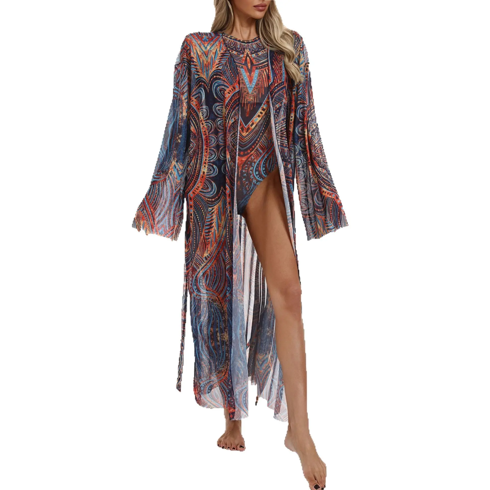 

Translucent Swimwear Breathable Sun Protection Swimwear Relaxed Beach Kimono-Style Swimwear Seaside Beach Dress Beachwear